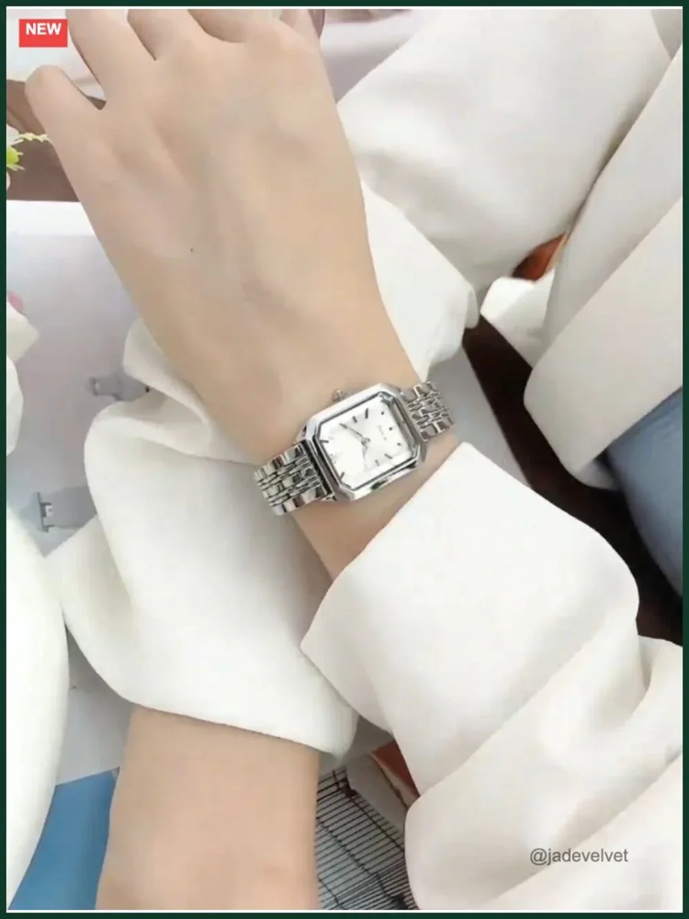 Women's Quartz Wrist Watch Gold Steel Strap Rectangle Dial Casual